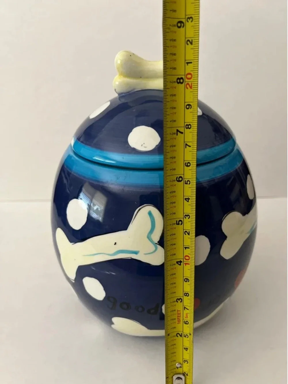 Hausenware Dog Treat Biscuit Bone Canister Cookie Jar Hand Painted Ceramic